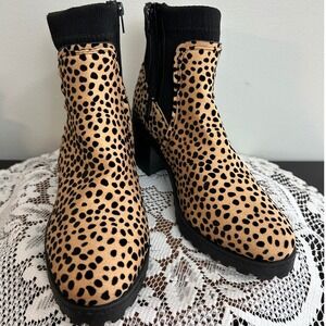 Qupid Womens Ankle Boots Sz 8 Black Leopard Print Sock Booties Heel Zipper